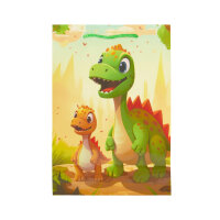 Bunte Geschenktasche mit Dino-Motiv, perfekt für kleine Dinosaurier-Fans, Maße: 23 x 18 x 8 cm