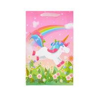 Bunte Geschenktasche mit Einhornmotiv in den Maßen 25 x 34 x 9 cm aus FSC-Mix, ideal zum Verpacken von Geschenken für Einhornliebhaber