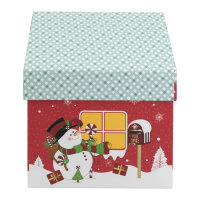 Zweier Set Geschenkboxen in Form von hübschen Häuschen aus FSC-Mix Pappe mit buntem Print und Klappdeckel