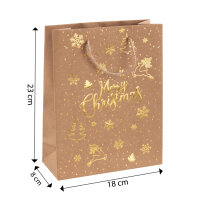 Geschenktasche Merry Christmas aus Kraftpapier in natürlicher Optik mit Maßen 23 x 18 x 8 cm