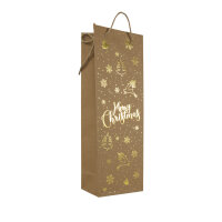 Flaschentasche Merry Christmas aus recyceltem Kraftpapier mit den Maßen 36 x 12 x 9 cm und weihnachtlichem Design
