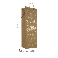 Flaschentasche Merry Christmas aus recyceltem Kraftpapier mit den Maßen 36 x 12 x 9 cm und weihnachtlichem Design