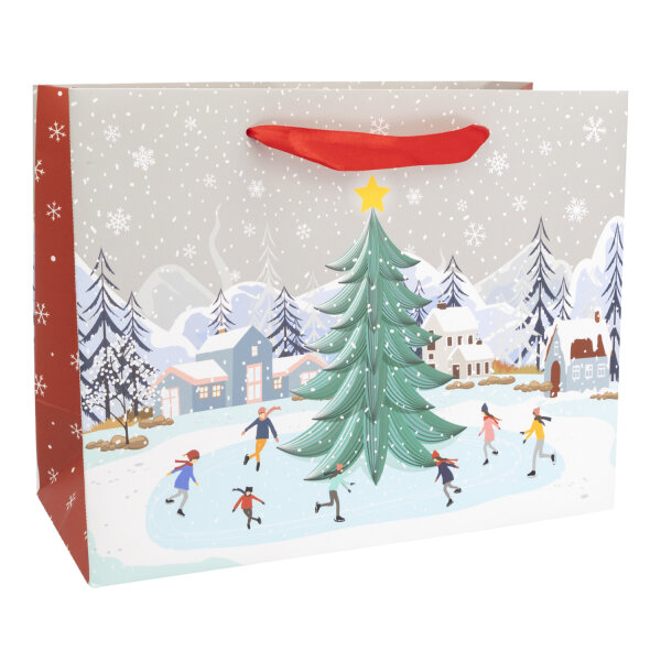Geschenktasche Winterlandschaft in den Maßen 26 x 20 x 11 cm mit winterlichem Motiv und FSC-Mix-Zertifizierung