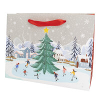 Geschenktasche Winterlandschaft in den Maßen 26 x 20 x 11 cm mit winterlichem Motiv und FSC-Mix-Zertifizierung