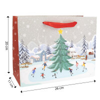Geschenktasche Winterlandschaft in den Maßen 26 x 20 x 11 cm mit winterlichem Motiv und FSC-Mix-Zertifizierung