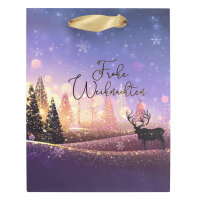 Weihnachtliche Geschenktasche in Lila mit den Maßen 23 x 18 x 8 cm und FSC-Mix-Zertifizierung