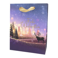 Weihnachtliche Geschenktasche in Lila mit den Maßen 23 x 18 x 8 cm und FSC-Mix-Zertifizierung