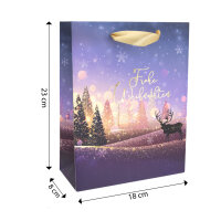 Weihnachtliche Geschenktasche in Lila mit den Maßen 23 x 18 x 8 cm und FSC-Mix-Zertifizierung