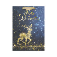 Elegante Geschenktasche für Weihnachten in Schwarz und Gold mit den Maßen 34 x 25 x 9 cm aus FSC-Mix Material