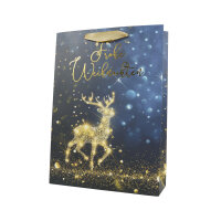 Elegante Geschenktasche für Weihnachten in Schwarz und Gold mit den Maßen 34 x 25 x 9 cm aus FSC-Mix Material