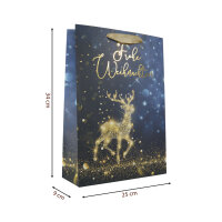 Elegante Geschenktasche für Weihnachten in Schwarz und Gold mit den Maßen 34 x 25 x 9 cm aus FSC-Mix Material