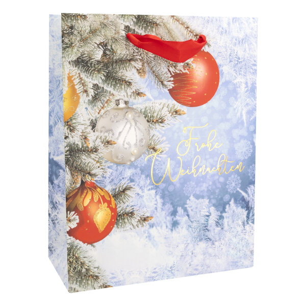 Weiße Geschenktasche Weiße Weihnachten mit den Maßen 34 x 25 x 9 cm und FSC-Mix-Zertifizierung