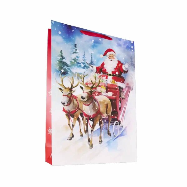 Festliche Geschenktasche mit Santa auf einem Schlitten, Maße 72 x 50 x 18 cm, FSC Mix zertifiziert