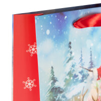Weihnachtliche Geschenktasche mit Santa auf Schlitten Motiv, Maße 34 x 25 x 9 cm, aus FSC-Mix zertifiziertem Material