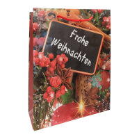 Bunte Geschenktasche mit weihnachtlichen Motiven, Größe 25 x 35 x 8 cm, FSC Mix zertifiziert, 5-fach sortiert
