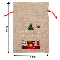 Weihnachtsgeschenksack mit Tannenbaum- und Kaminmotiv in den Maßen 15 x 22 cm für festliche Geschenkverpackung