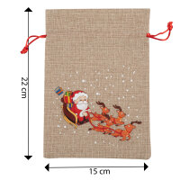 - Weihnachtsgeschenksack mit Motiv des Weihnachtsmanns im Schlitten, Maße 15 x 22 cm