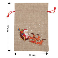 Weihnachtsgeschenksack mit Weihnachtsmann und Schlitten Motiv in den Maßen 22 x 32 cm aus robustem Material