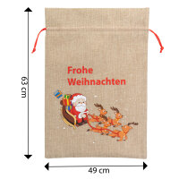 Weihnachtsgeschenksack mit Weihnachtsmann und Schlitten Motiv, 49 x 63 cm groß, perfekt für Geschenkverpackungen in der Weihnachtszeit