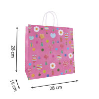 Rosa Geschenktasche für Kinder mit Maßen 28 x 28 x 15 cm aus FSC-Mix Papier