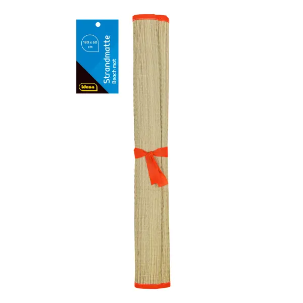 Rote Strandmatte (60x180cm) aus strapazierfähigem Material mit praktischem Tragegriff.