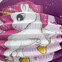 Buntes Einhorn-Lampion mit einem Durchmesser von 26 cm aus FSC-Mix-Papier für stimmungsvolle Dekorationen