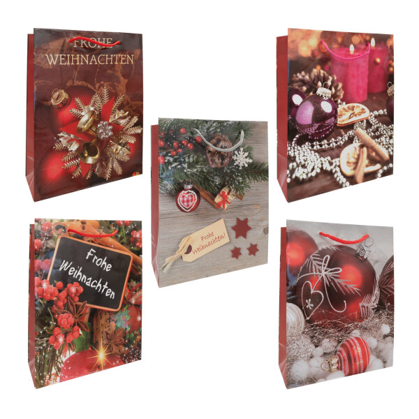 Geschenktasche Weihnachten - classic, mehrfarbig, 11 x 16 x 6 cm, matt, 5fach sortiert