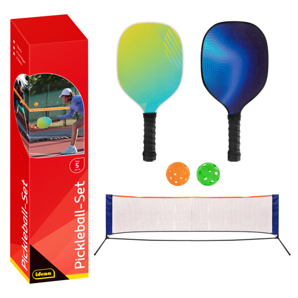 Pickleball-Set mit Netz, 2 Schlägern und 2 Bällen aus FSC-zertifiziertem Material