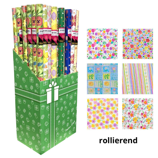 Idena Geschenkpapier neutral mehrfarbig 70x200cm 10fach sortiert Rolle