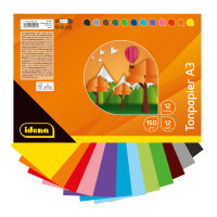 Buntes Tonpapier in DIN A3 Format mit 12 Farben und einem...