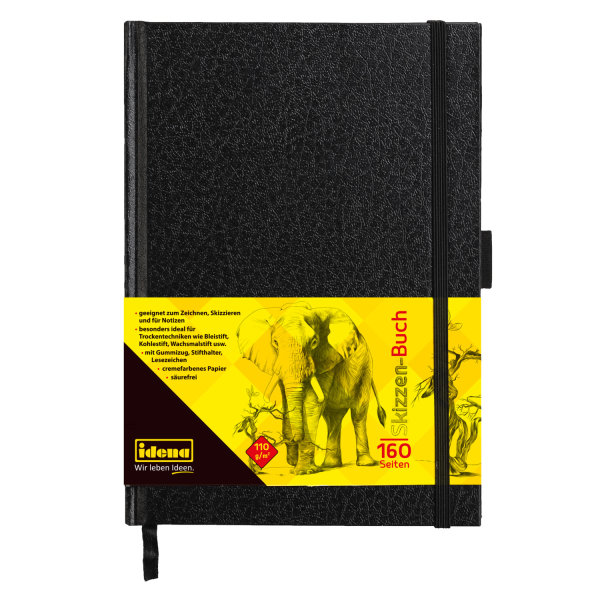 Skizzen-Buch, DIN A5, FSC® Mix, 160 Seiten, 110 g/m² mit Gummiband & Stifthalter