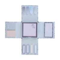 Notizblock-Set mit drei verschiedenen Designs (Einhorn, Flamingo, Ananas) und passendem Stift in Regenbogenfarben.