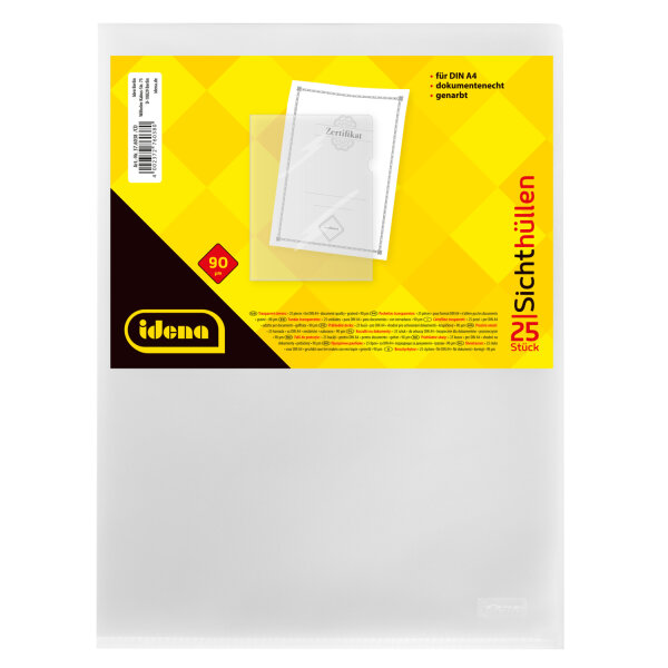 Transparente Sichthüllen im DIN A4 Format mit genarbter Oberfläche, 25 Stück pro Packung.