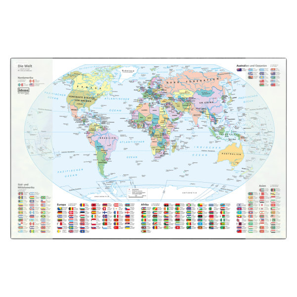 Schreibtischunterlage Weltkarte, 58,5 x 38,5 cm, mit Einstecktaschen