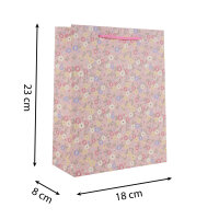 Geschenktasche mit Blumenmuster in Pink, Maße 23 x 18 x 8 cm, FSC Mix zertifiziert