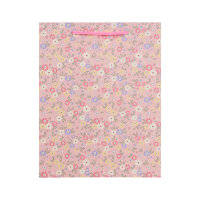 Geschenktasche mit Blumenmuster in Pink, Maße 23 x 18 x 8 cm, FSC Mix zertifiziert
