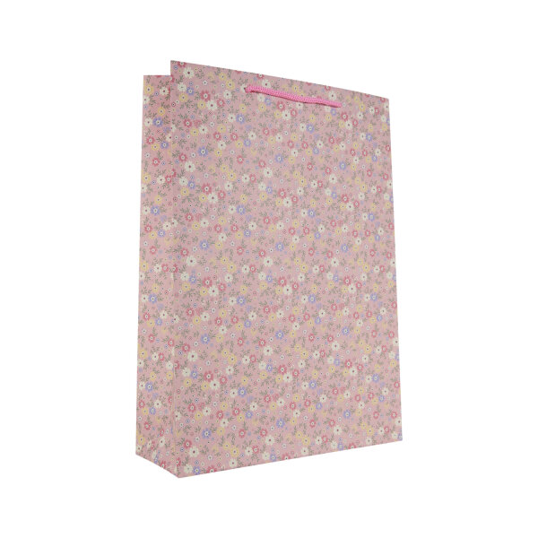 Geschenktasche mit Blumenmuster in Pink und Größe 34,5 x 25 x 8,5 cm, FSC Mix zertifiziert