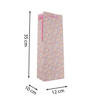 Rosa Flaschentasche mit Blumenmuster, Maße 35 x 12,5 x 9 cm, aus FSC Mix Material