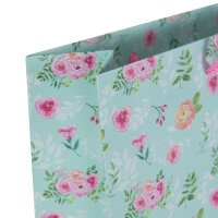 Geschenktasche in Blau mit Blumenmuster, Maße 34,5 x 25 x 8,5 cm, FSC Mix Zertifizierung