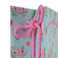 Blau-weiße Flaschentasche mit Blumenmuster, Maße 35 x 12,5 x 9 cm, aus FSC-Mix Material