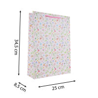 Rosa Geschenktasche mit Blumenmuster, 34,5 x 25 x 8,5 cm, FSC Mix zertifiziert