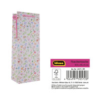 Rosa Flaschentasche mit Blumenmuster, ideal für Geschenkverpackungen, 35 x 12,5 x 9 cm, FSC Mix-zertifiziert