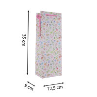 Rosa Flaschentasche mit Blumenmuster, ideal für Geschenkverpackungen, 35 x 12,5 x 9 cm, FSC Mix-zertifiziert