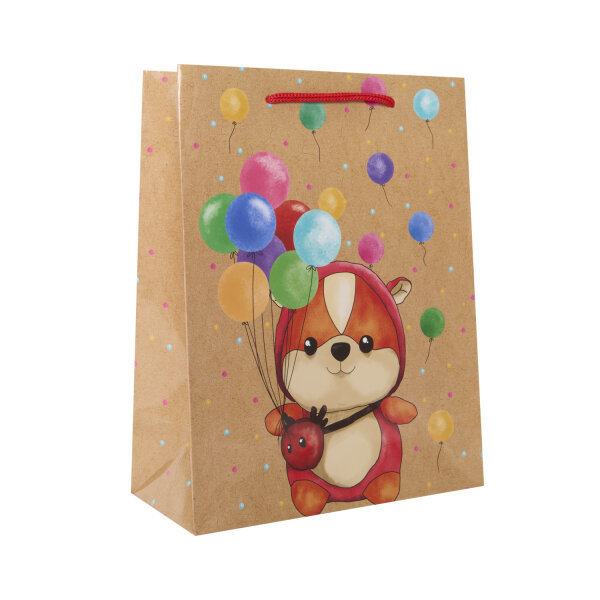 Geschenktasche Happy Birthday mit niedlichem Teddybär-Motiv in den Maßen 23 x 18 x 8 cm aus FSC-Mix-Papier