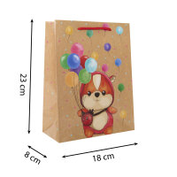 Geschenktasche Happy Birthday mit niedlichem Teddybär-Motiv in den Maßen 23 x 18 x 8 cm aus FSC-Mix-Papier