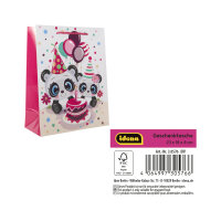 Geschenktasche mit niedlichen Pandas in Schwarz-Weiß, Maße 23 x 18 x 8 cm, FSC Mix zertifiziert