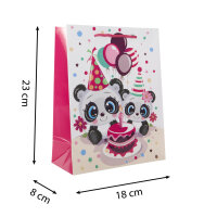 Geschenktasche mit niedlichen Pandas in Schwarz-Weiß, Maße 23 x 18 x 8 cm, FSC Mix zertifiziert