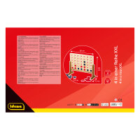 Klassisches Holzspiel 4 in einer Reihe in XXL-Format mit 45 x 56 x 17 cm und bunt gemusterten Spielsteinen.