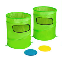 Wurfspiel Frisbee Slam Set in Grün, Rot und Blau mit 4 Teilen in bunter Verpackung.