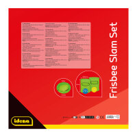 Wurfspiel Frisbee Slam Set in Grün, Rot und Blau mit 4 Teilen in bunter Verpackung.